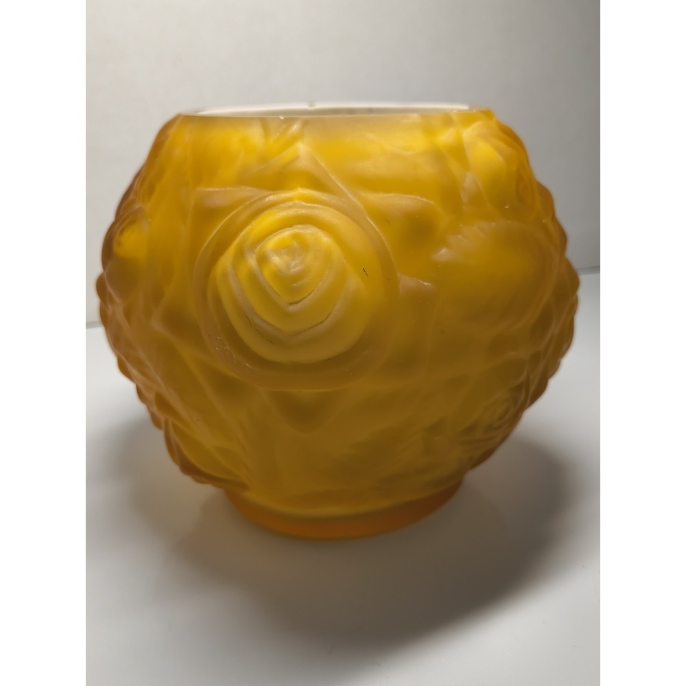Vintage LG Wright Fenton Puffy Rose Vase Cased Glass Amber Yellow Gold 3D Flower